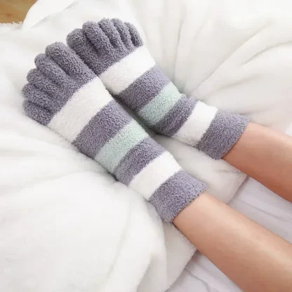 Cozy Fluffy Toe Socks with Stripe Print - Image 3