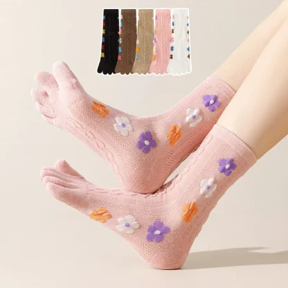 Women's Fingersocks with Floral Design - Image 2