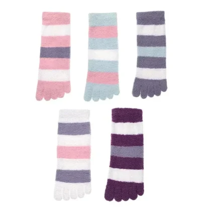 Cozy Fluffy Toe Socks with Stripe Print - Image 6