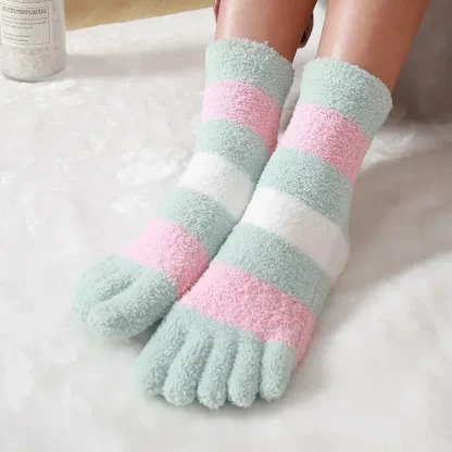 Cozy Fluffy Toe Socks with Stripe Print - Image 5